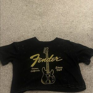 Fender Black Tee with Gold Guitar Graphic - Kids